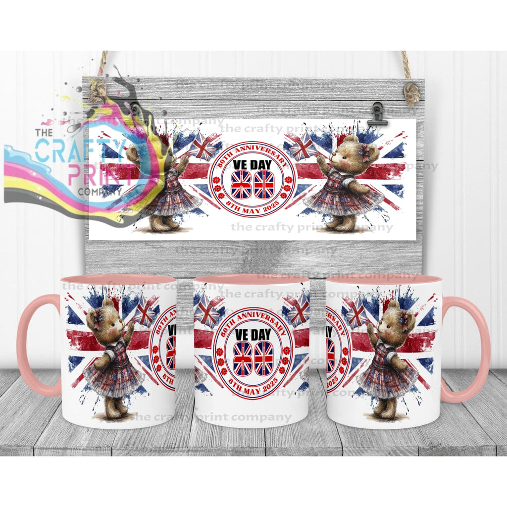 VE Day Girl Teddy Mug - Pink Handle & Inner - Mugs