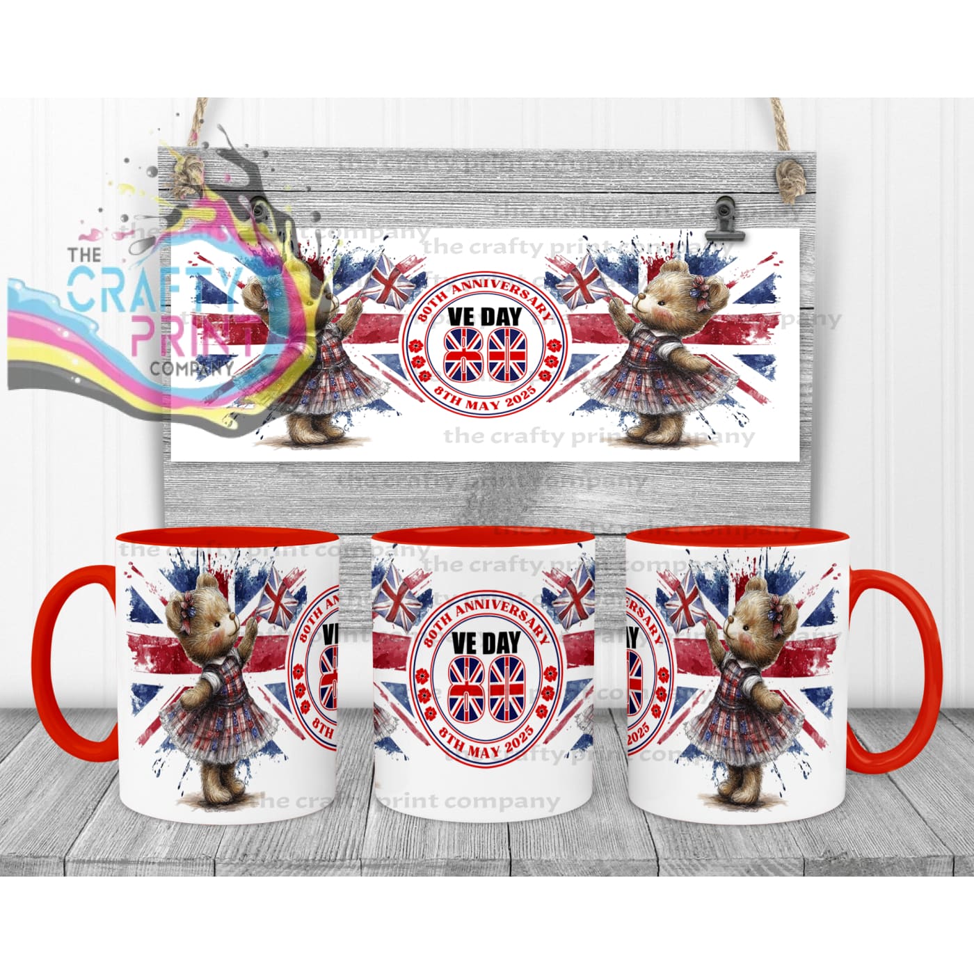 VE Day Girl Teddy Mug - Red Handle & Inner - Mugs