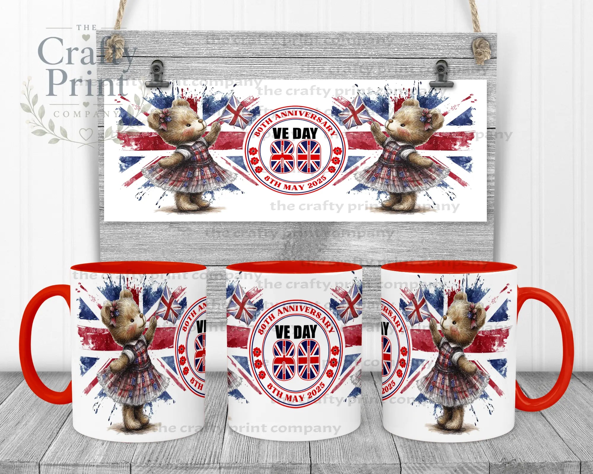 VE Day Girl Teddy Mug - Red Handle & Inner - Mugs