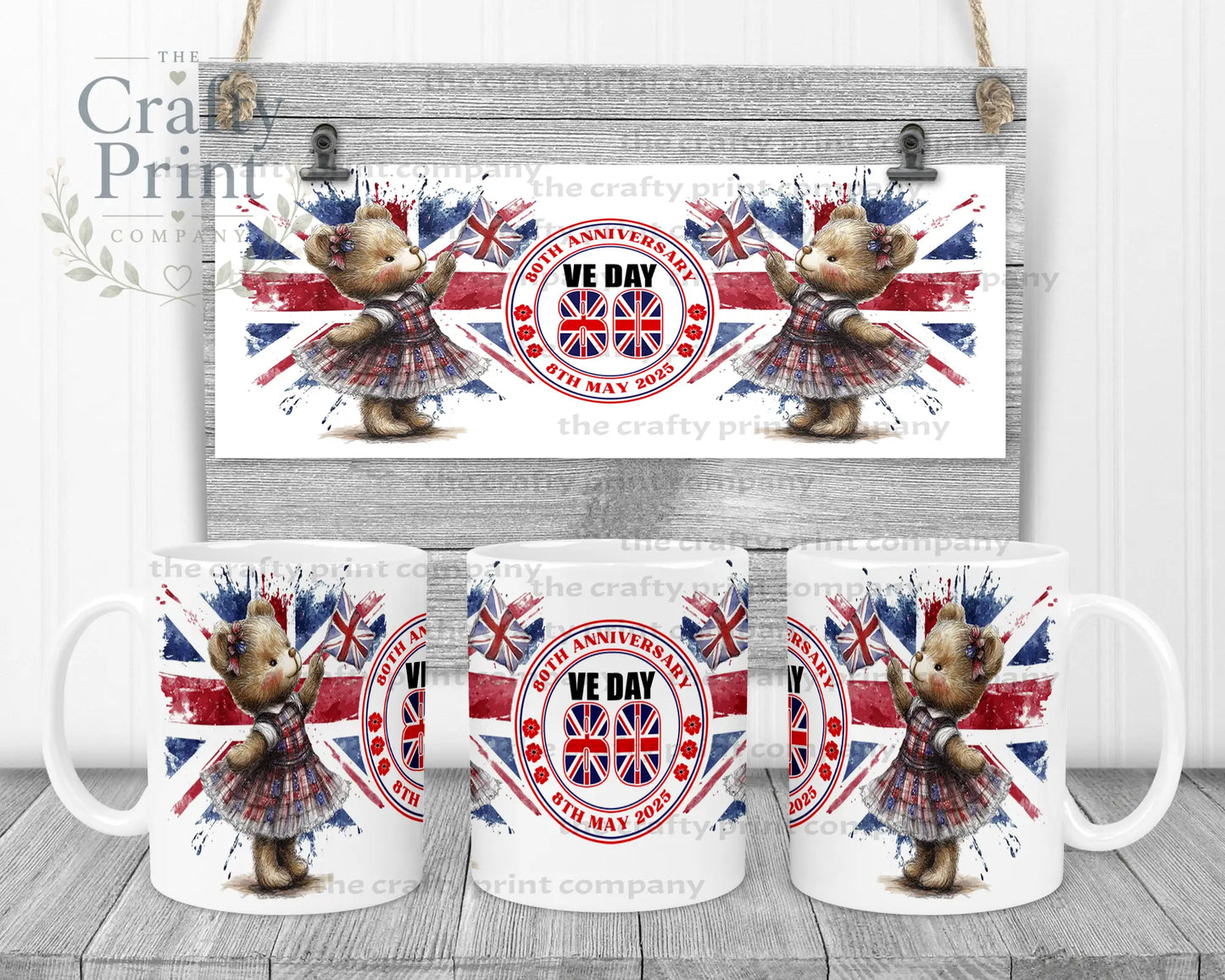 VE Day Girl Teddy Mug - White - Mugs