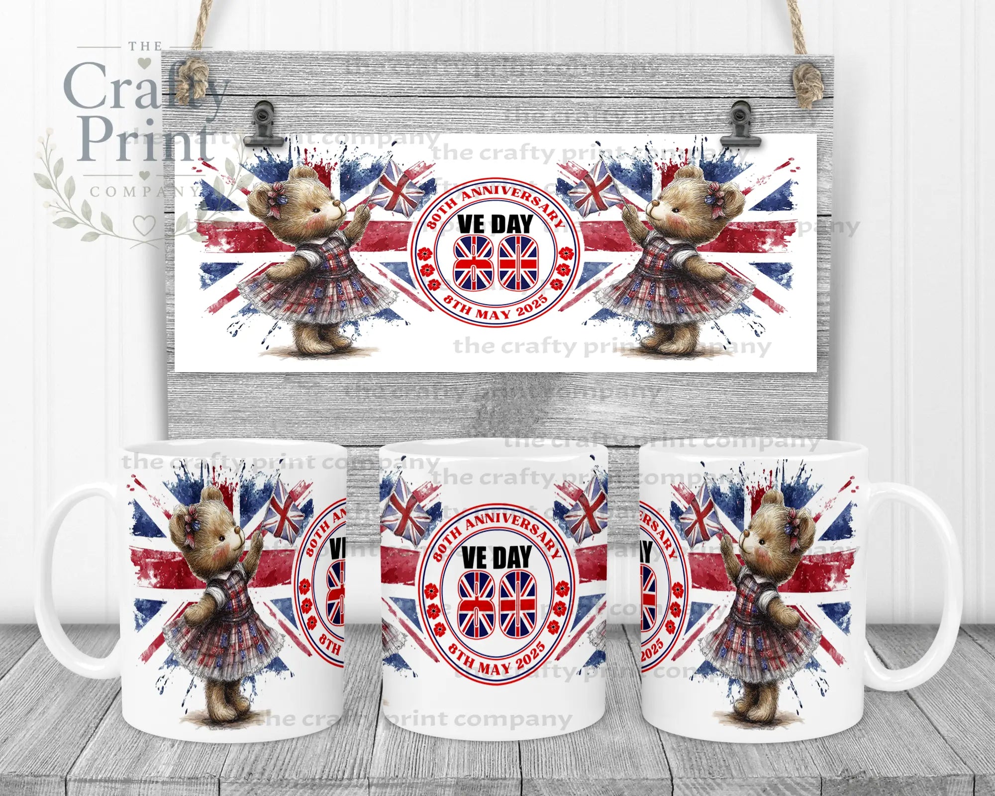 VE Day Girl Teddy Mug - White - Mugs