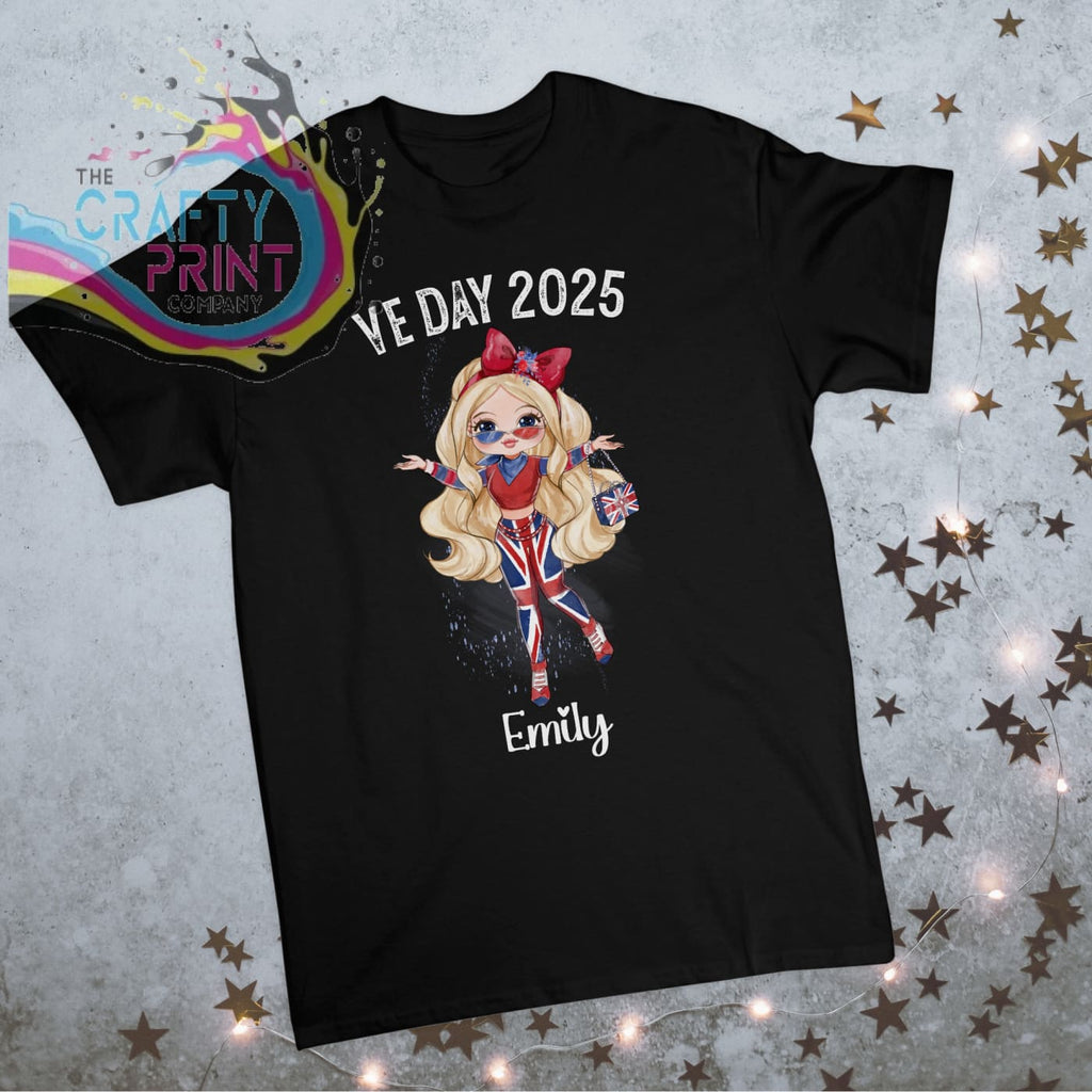 VE Day Ready Girl Personalised Children’s T-shirt - Black