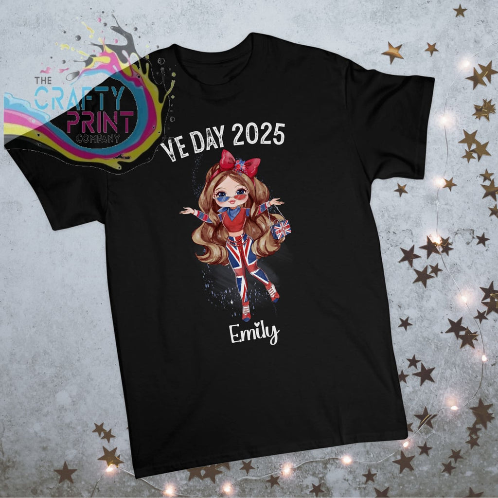 VE Day Ready Girl Personalised Children’s T-shirt - Black