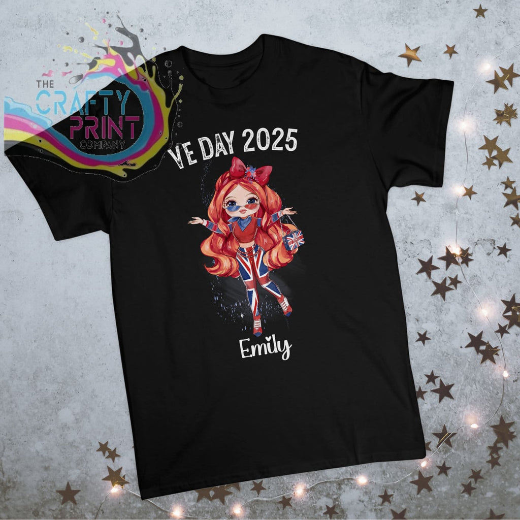 VE Day Ready Girl Personalised Children’s T-shirt - Black