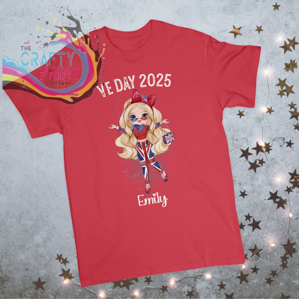 VE Day Ready Girl Personalised Children’s T-shirt - Red