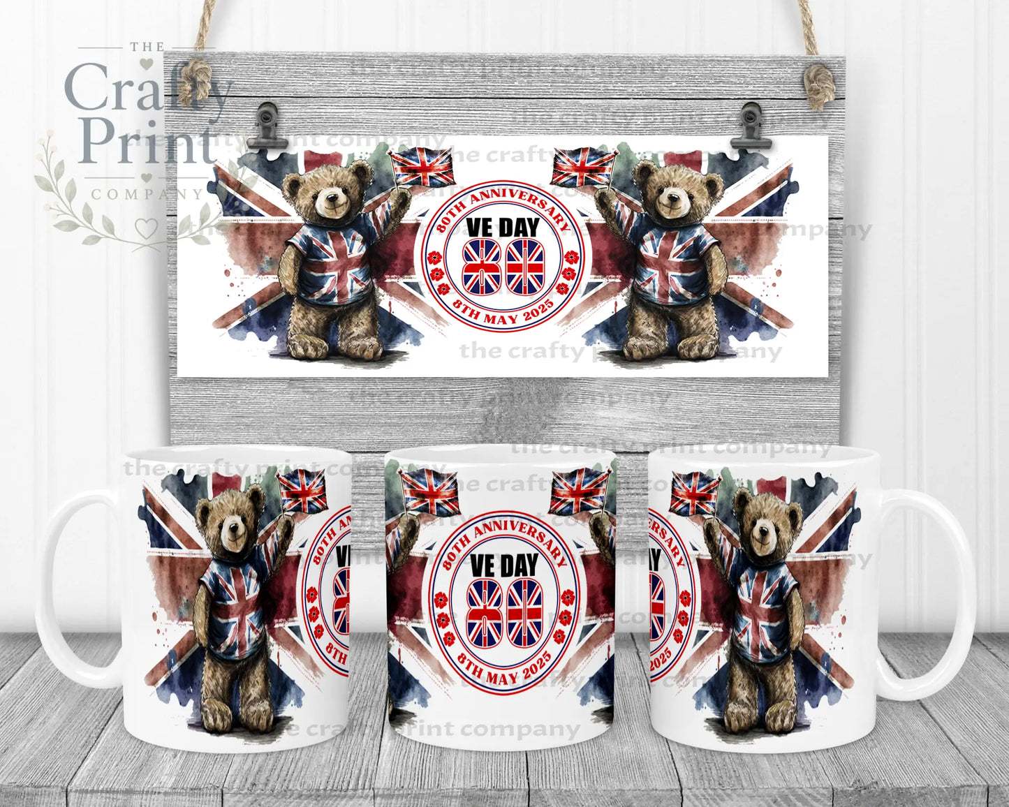 VE Day Teddy Mug - White - Mugs