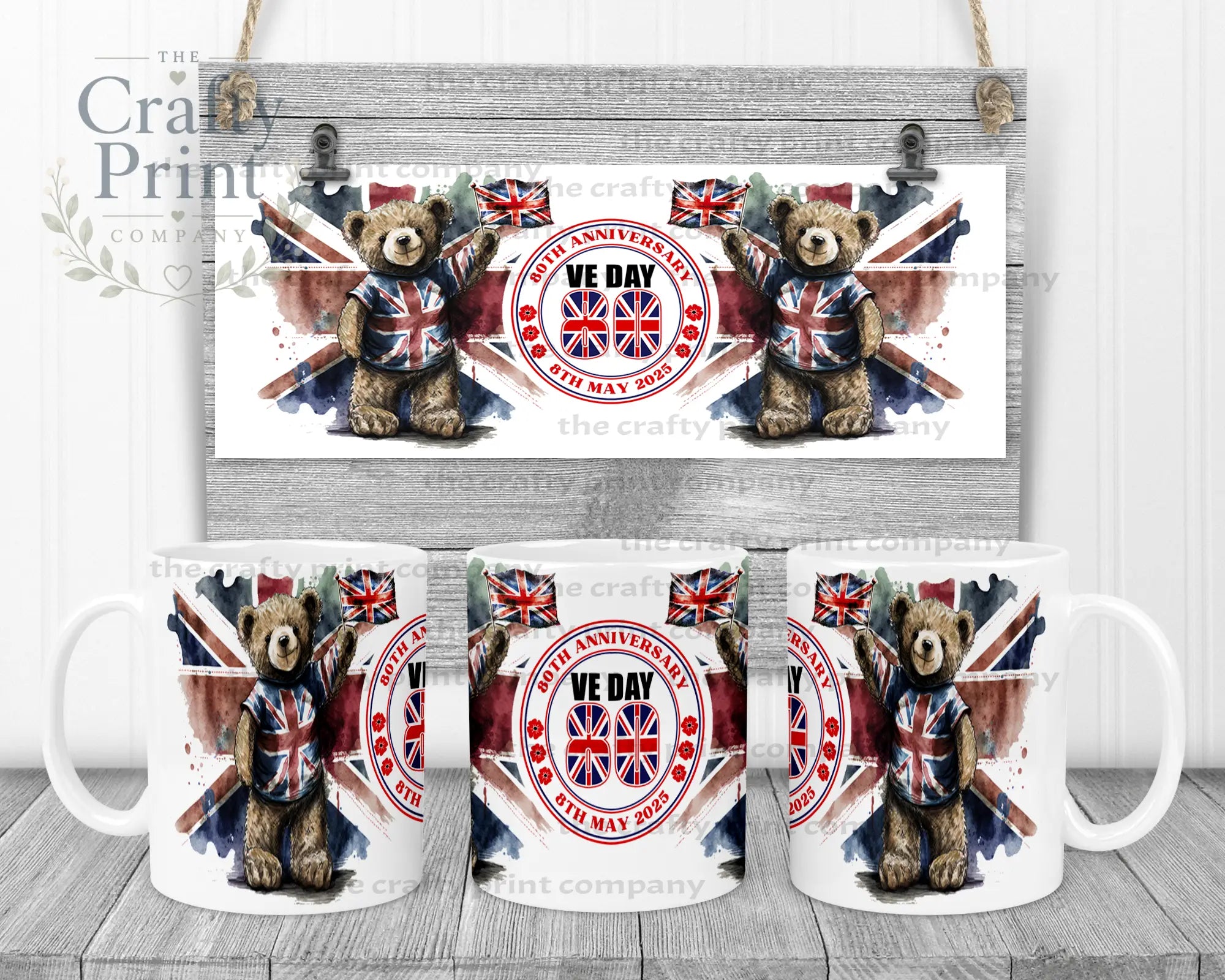 VE Day Teddy Mug - White - Mugs