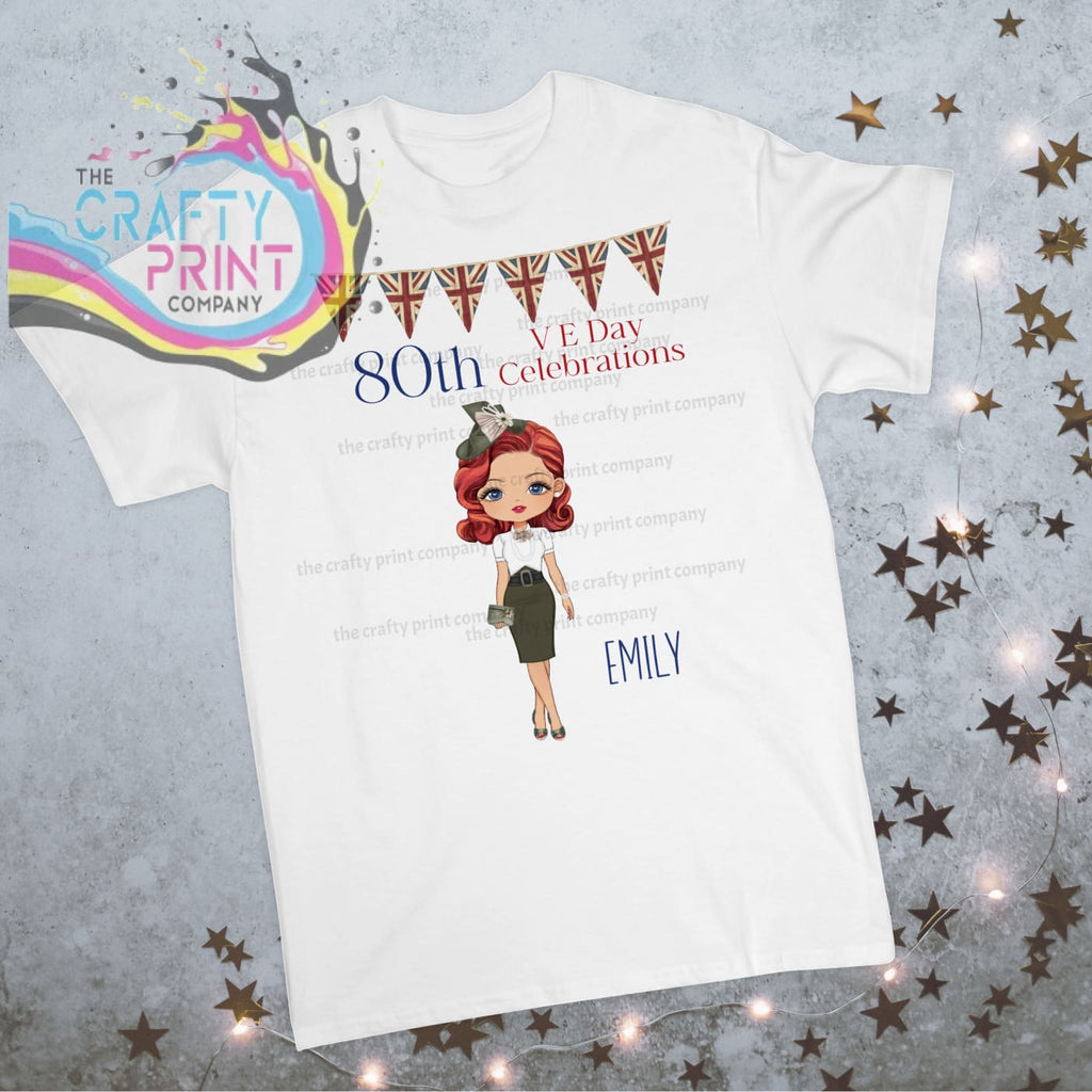 VE Day Vintage Girl Personalised Children’s T-shirt - White