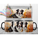 Watercolour Border Collie Mug - Black Handle & Inner - Mugs