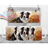 Watercolour Border Collie Mug - White Handle & Inner - Mugs