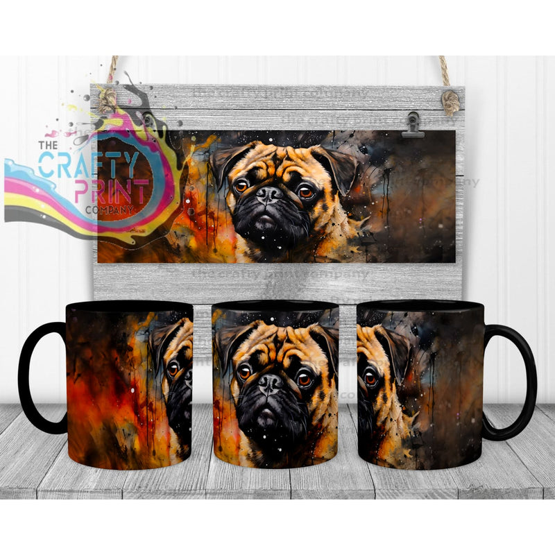 Watercolour Pug Mug - Black Handle & Inner - Mugs