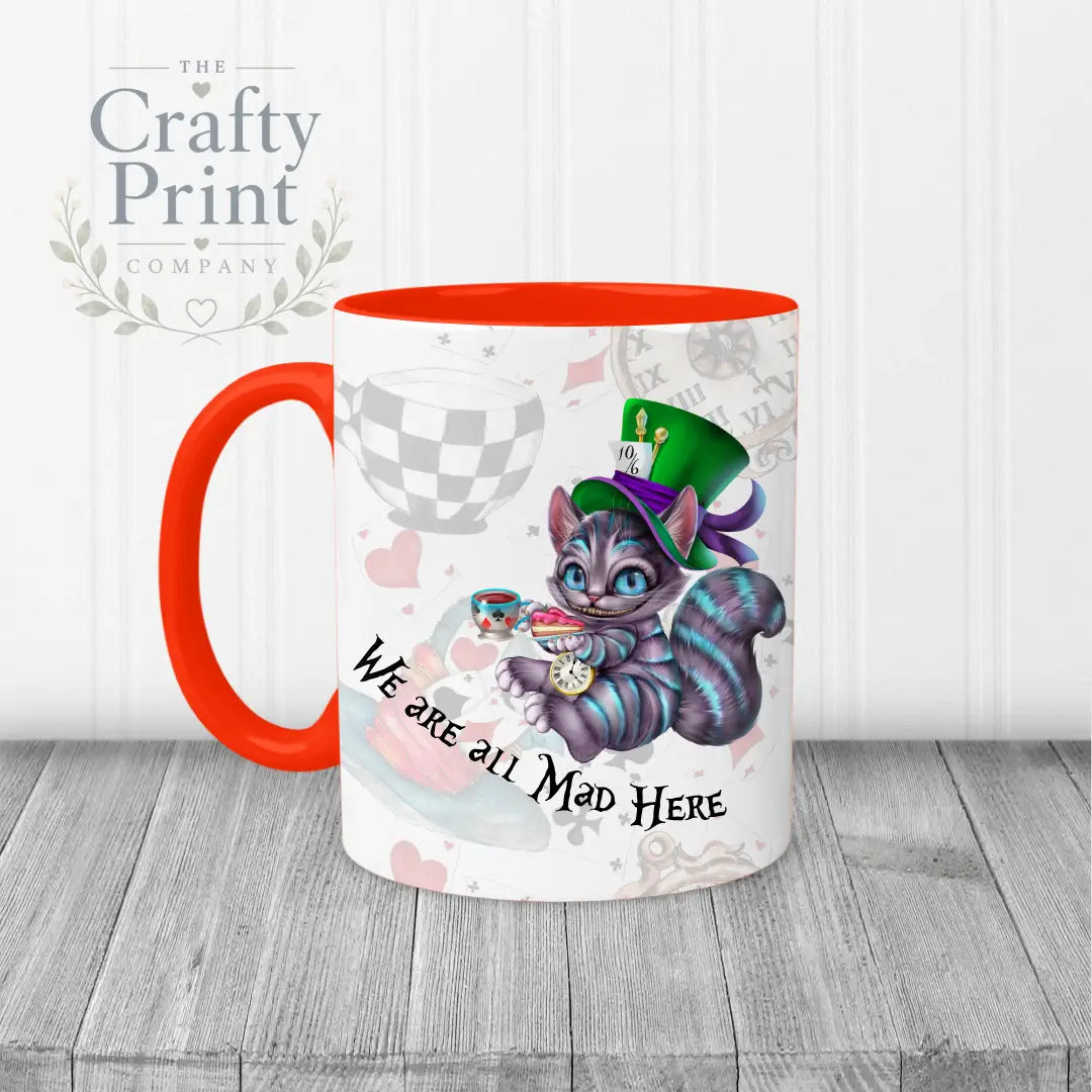 We are all Mad Here Mug - Red Handle & Inner - Mugs