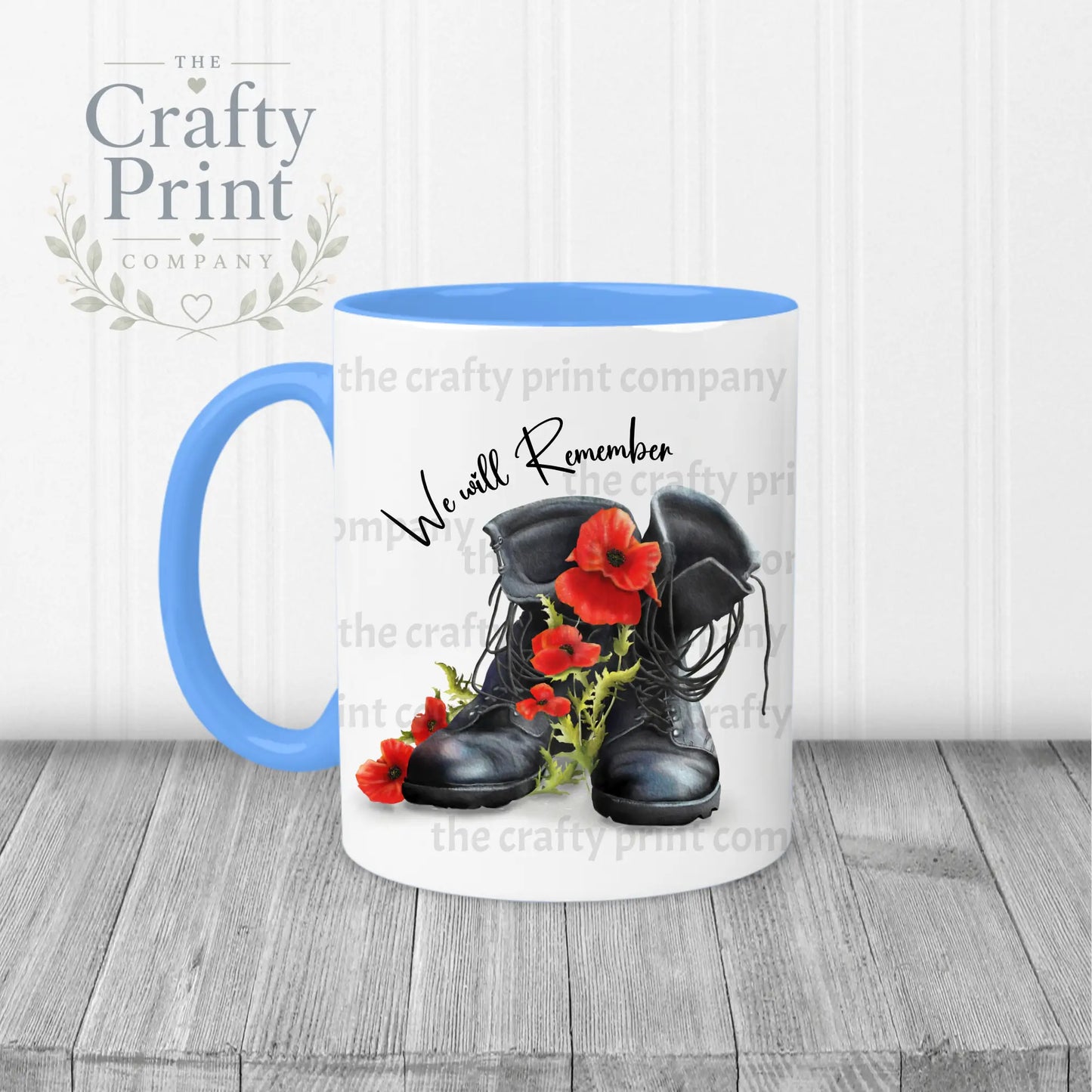 We Will Remember Remembrance Mug - Blue Handle & Inner