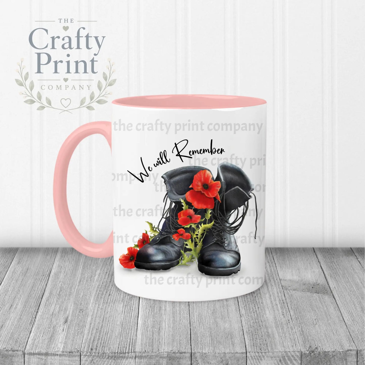 We Will Remember Remembrance Mug - Pink Handle & Inner
