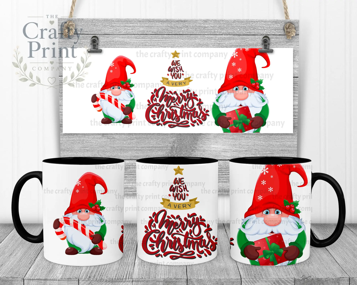 We wish you a very Merry Christmas Gnome Mug - Black Handle