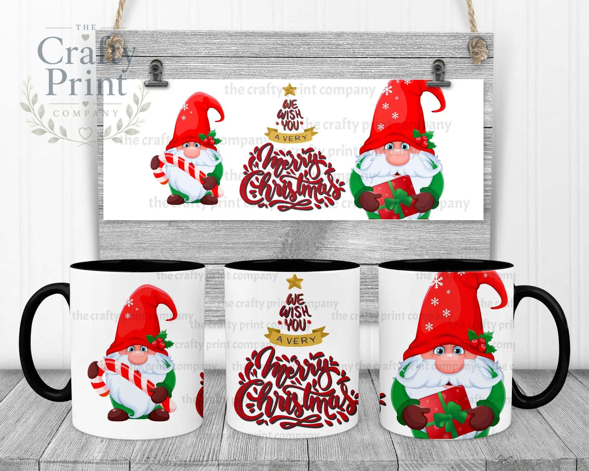 We wish you a very Merry Christmas Gnome Mug - Black Handle