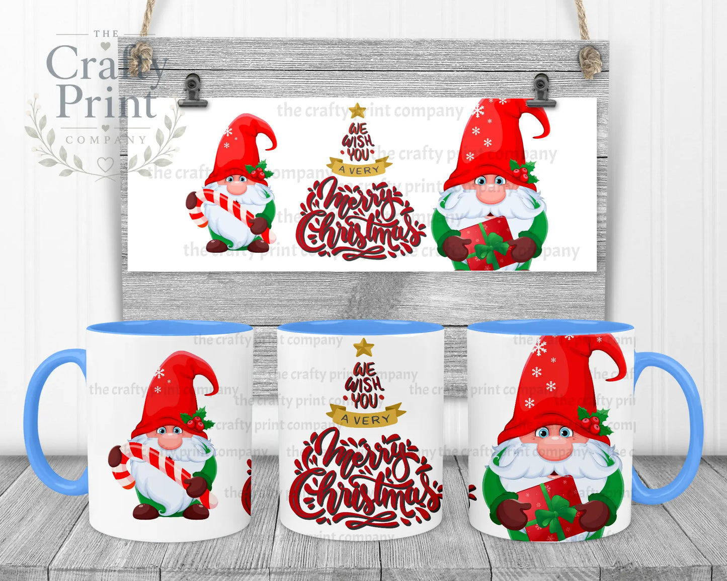 We wish you a very Merry Christmas Gnome Mug - Blue Handle