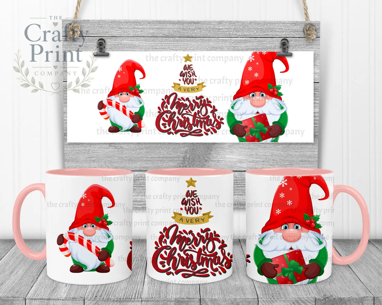 We wish you a very Merry Christmas Gnome Mug - Pink Handle