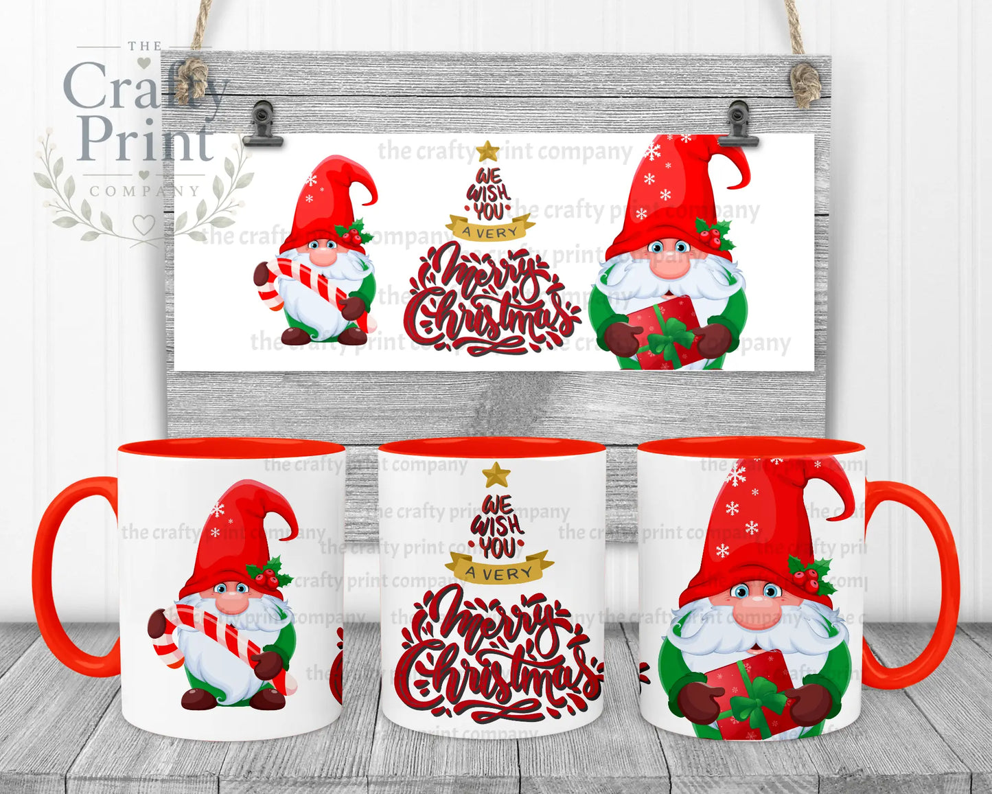 We wish you a very Merry Christmas Gnome Mug - Red Handle &