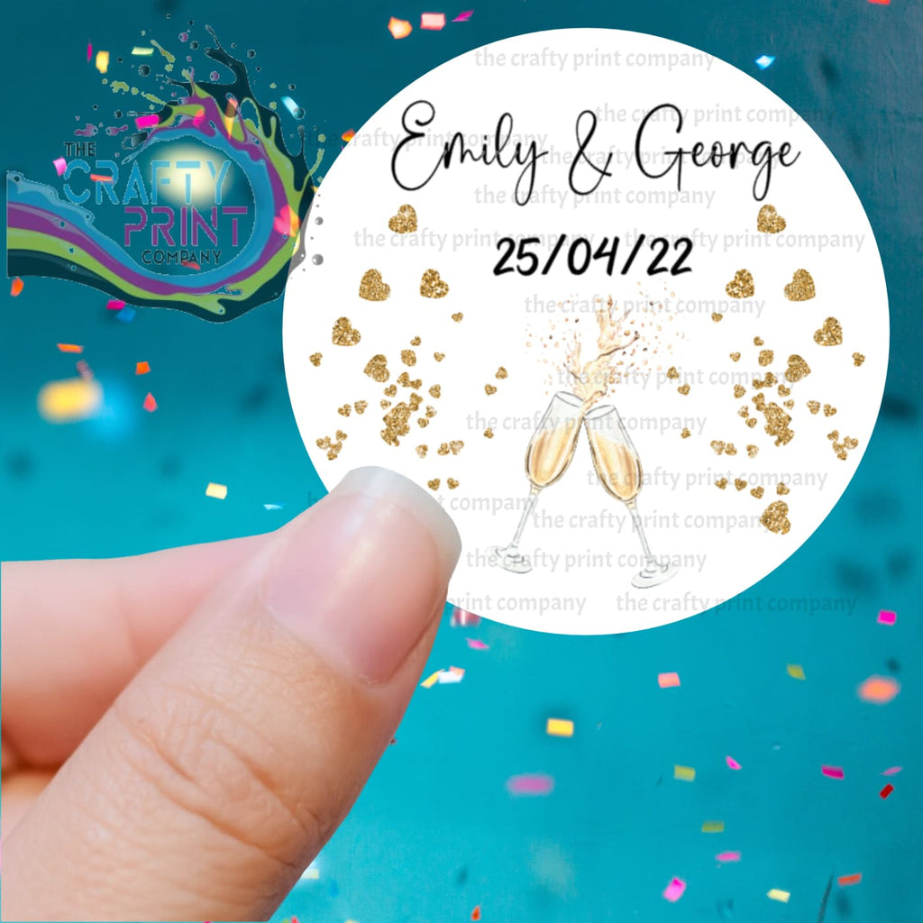 Wedding Champagne Hearts Printed Sticker - Decorative