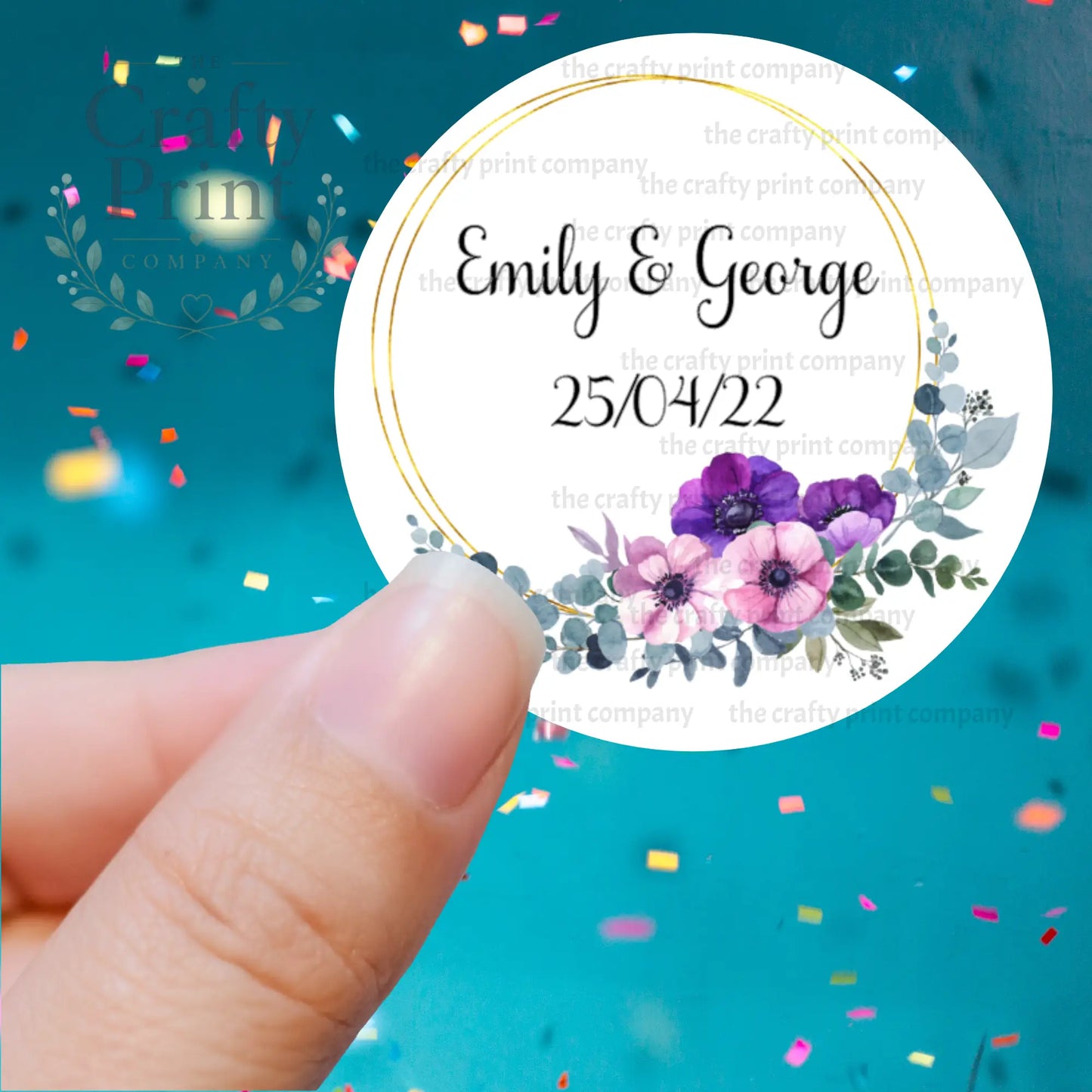 Wedding Purple Flowers Printed Sticker - Decorative Stickers