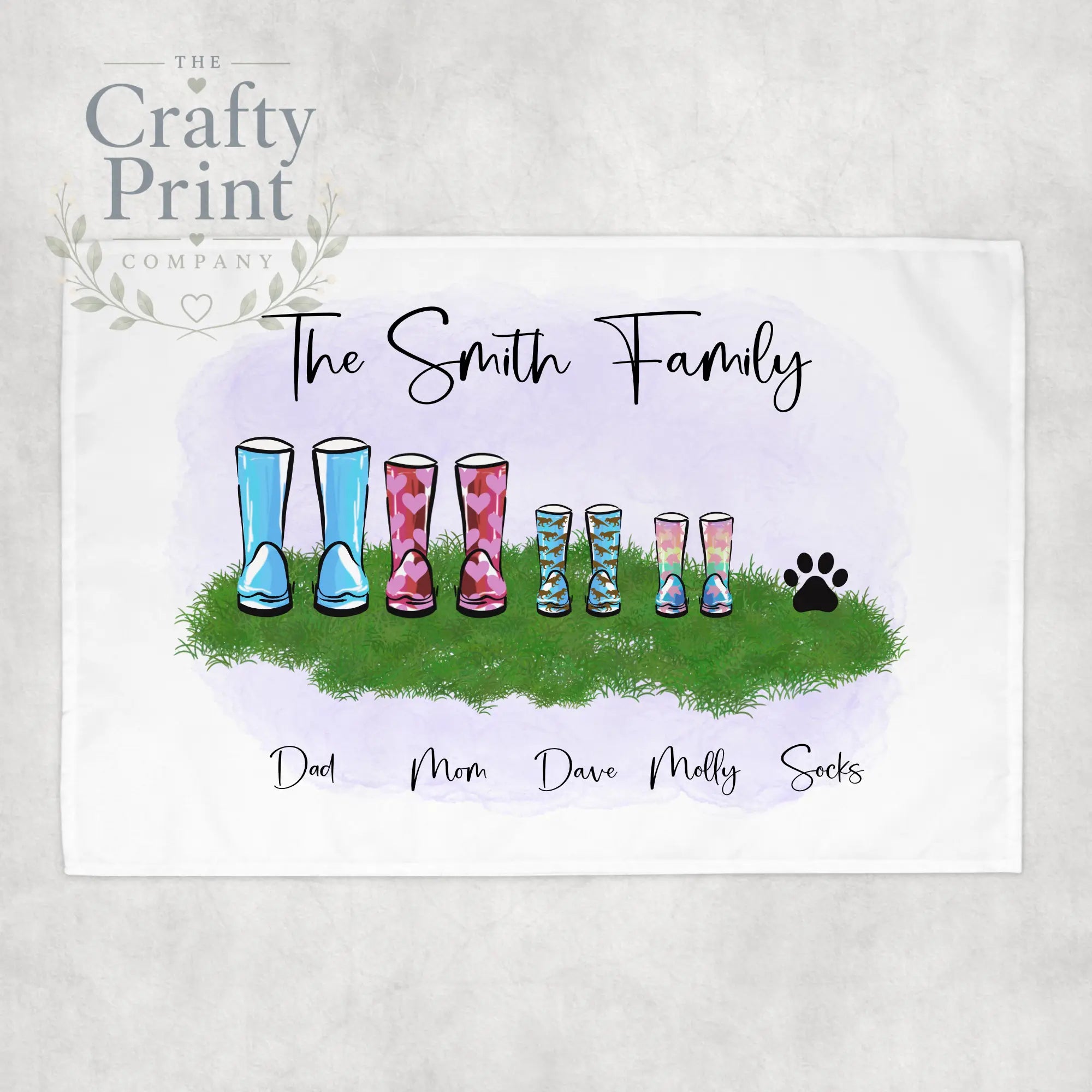 Wellington Boot Family Personalised Tea Towel - Kitchen