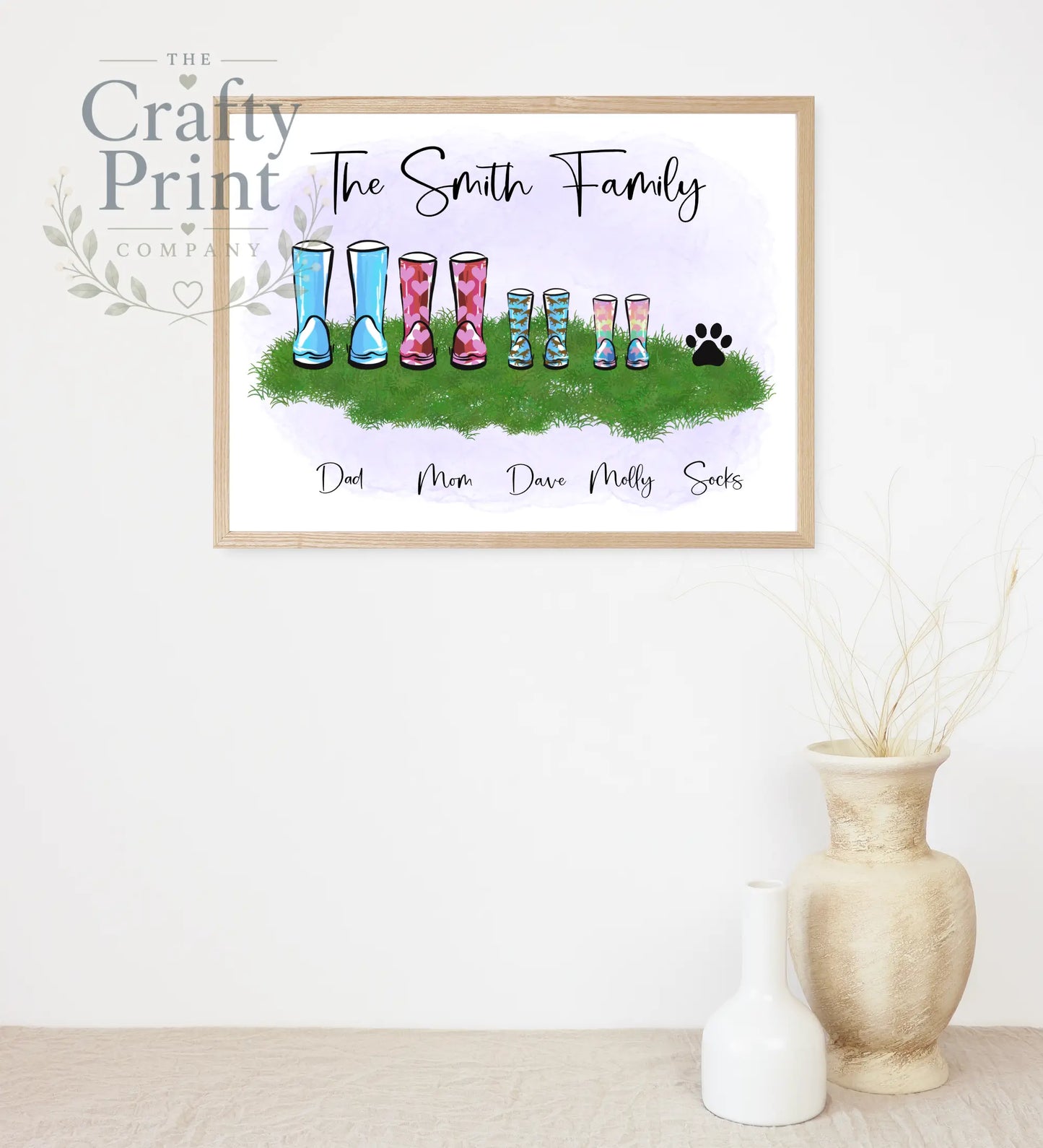 Wellington Boot Family Print Personalised - Posters Prints