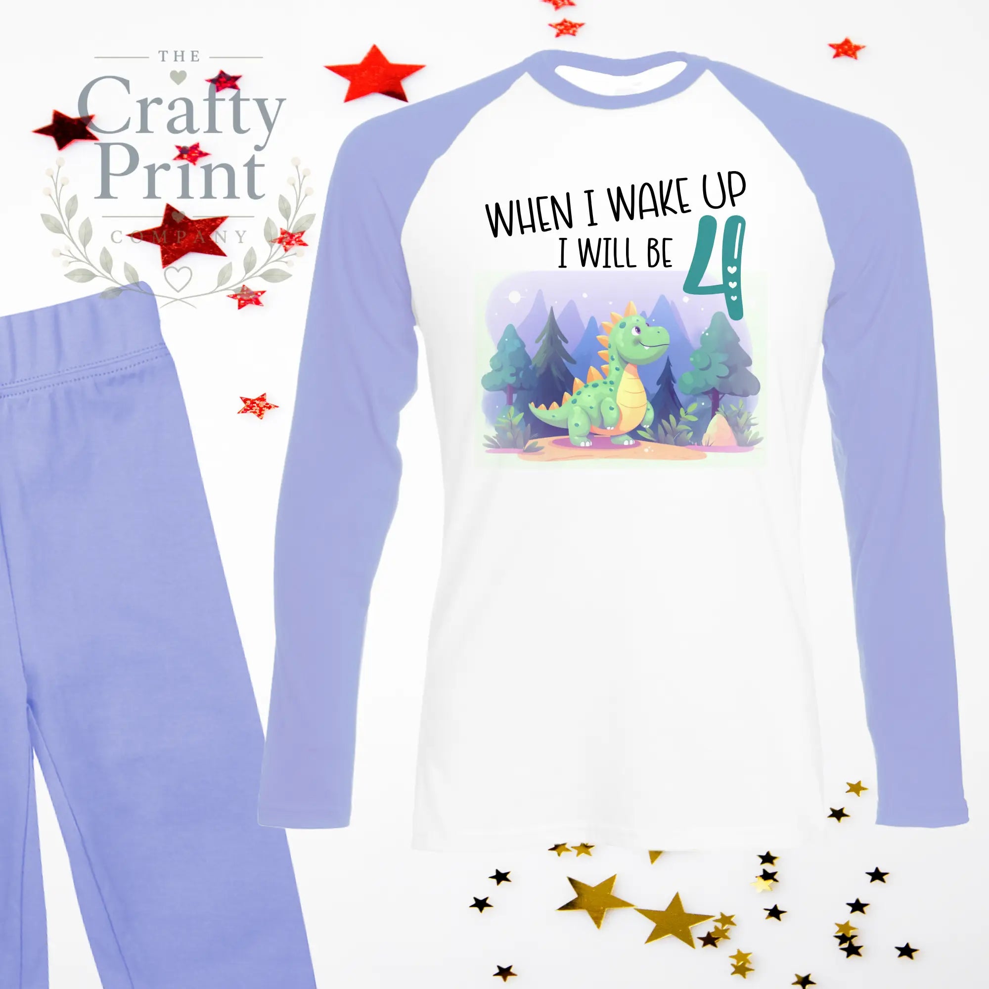 When I wake up will be 4 Dinosaur Birthday Pyjamas Light