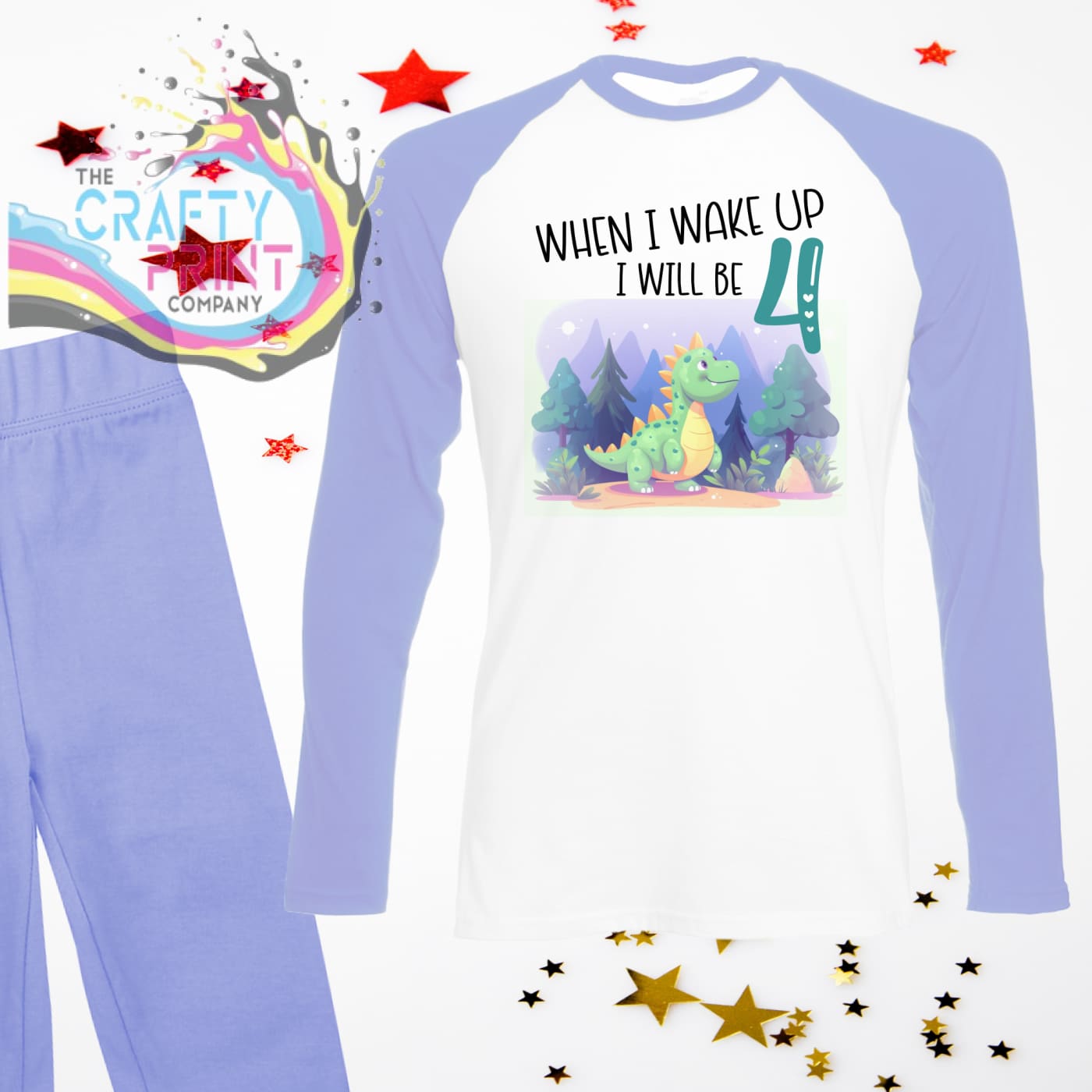 When I wake up will be 4 Dinosaur Birthday Pyjamas Light