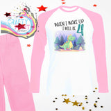 When I wake up will be 4 Dinosaur Birthday Pyjamas Light