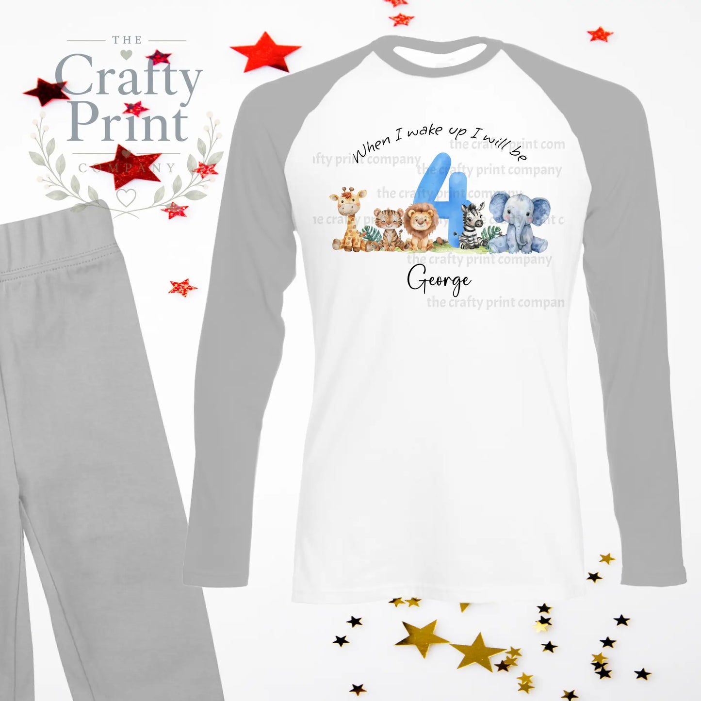 When I wake up will be Four Safari Animals Birthday Pyjamas