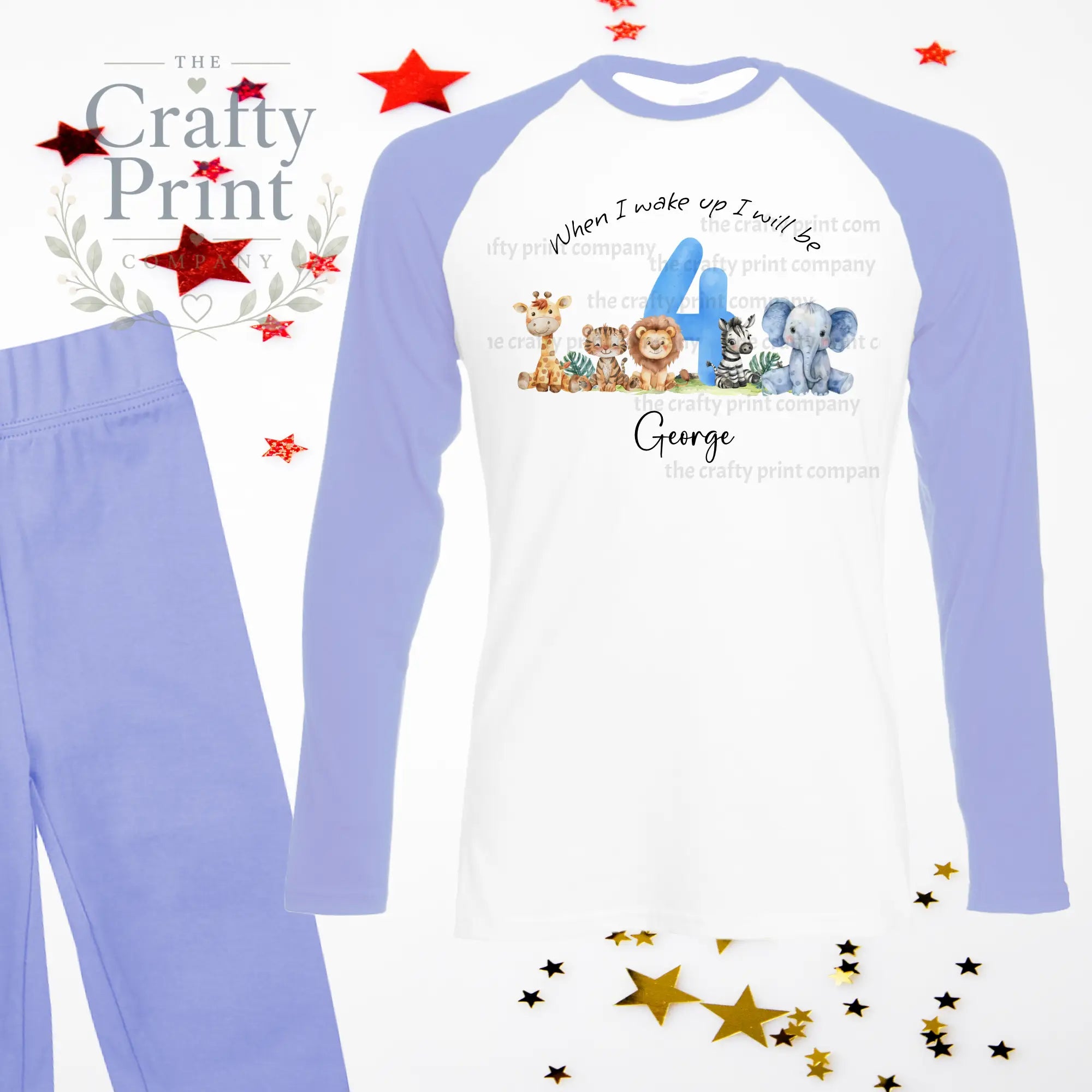 When I wake up will be Four Safari Animals Birthday Pyjamas