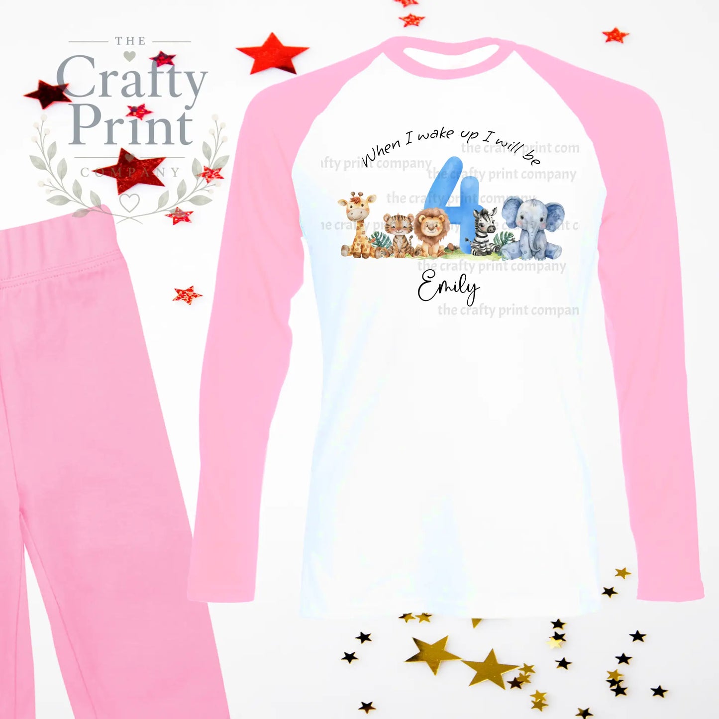 When I wake up will be Four Safari Animals Birthday Pyjamas