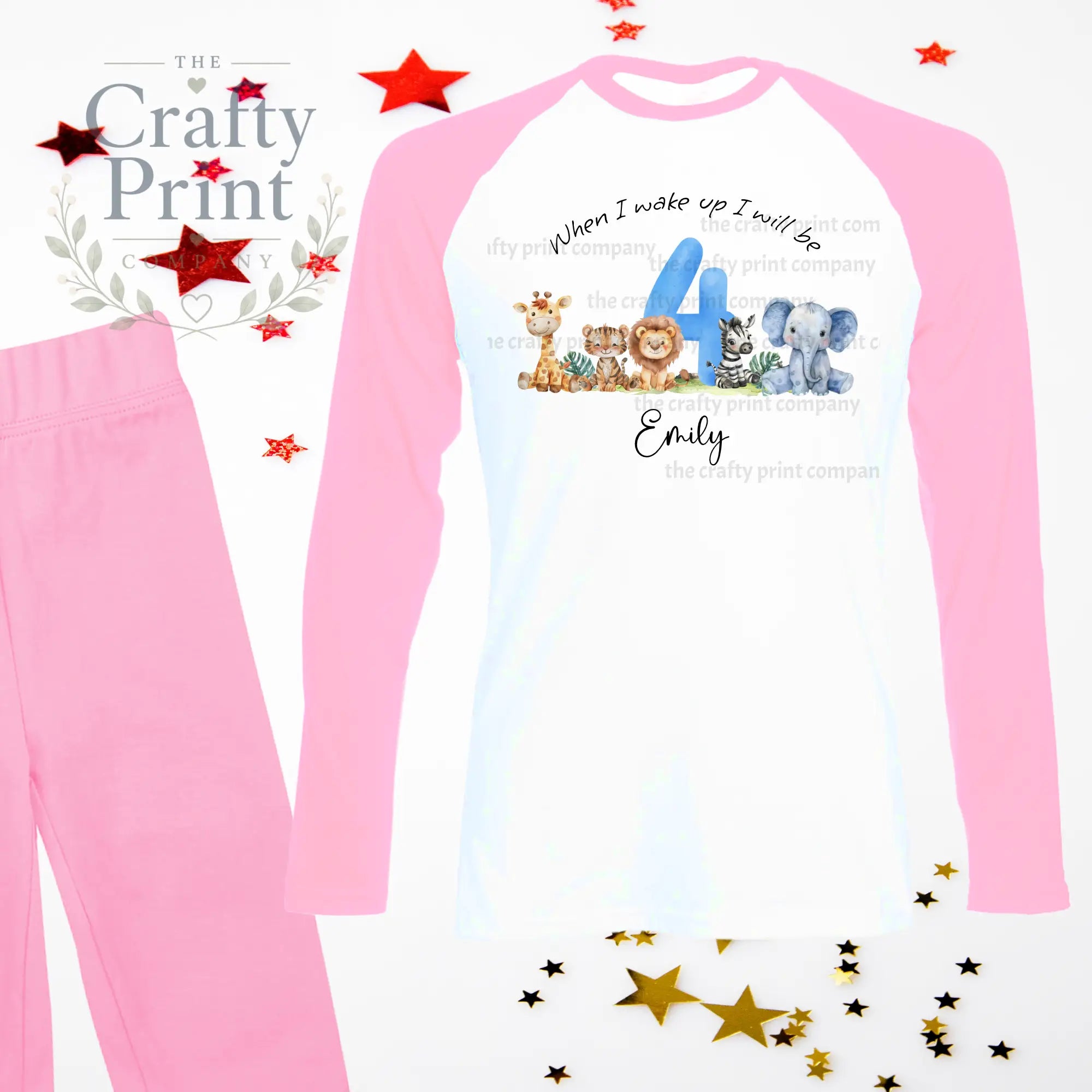 When I wake up will be Four Safari Animals Birthday Pyjamas