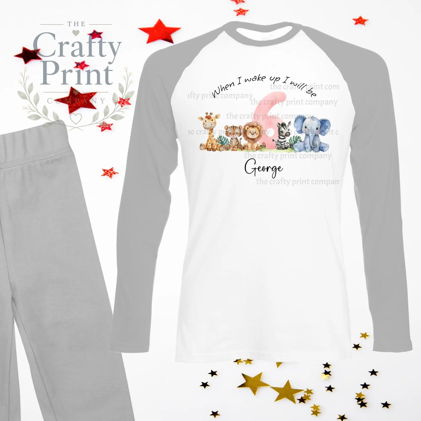When I wake up will be Six Safari Animals Birthday Pyjamas
