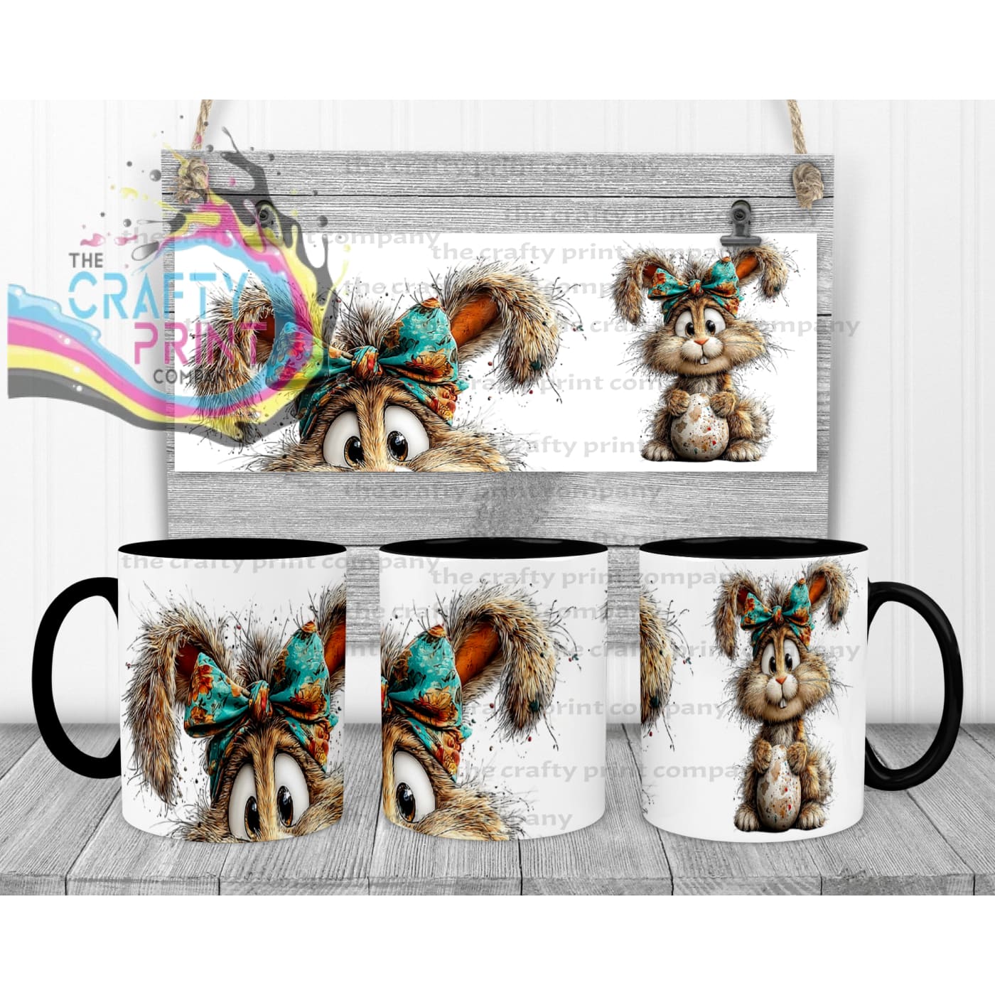 Whismical Rabbit Mug with suprise mouth - Black Handle &