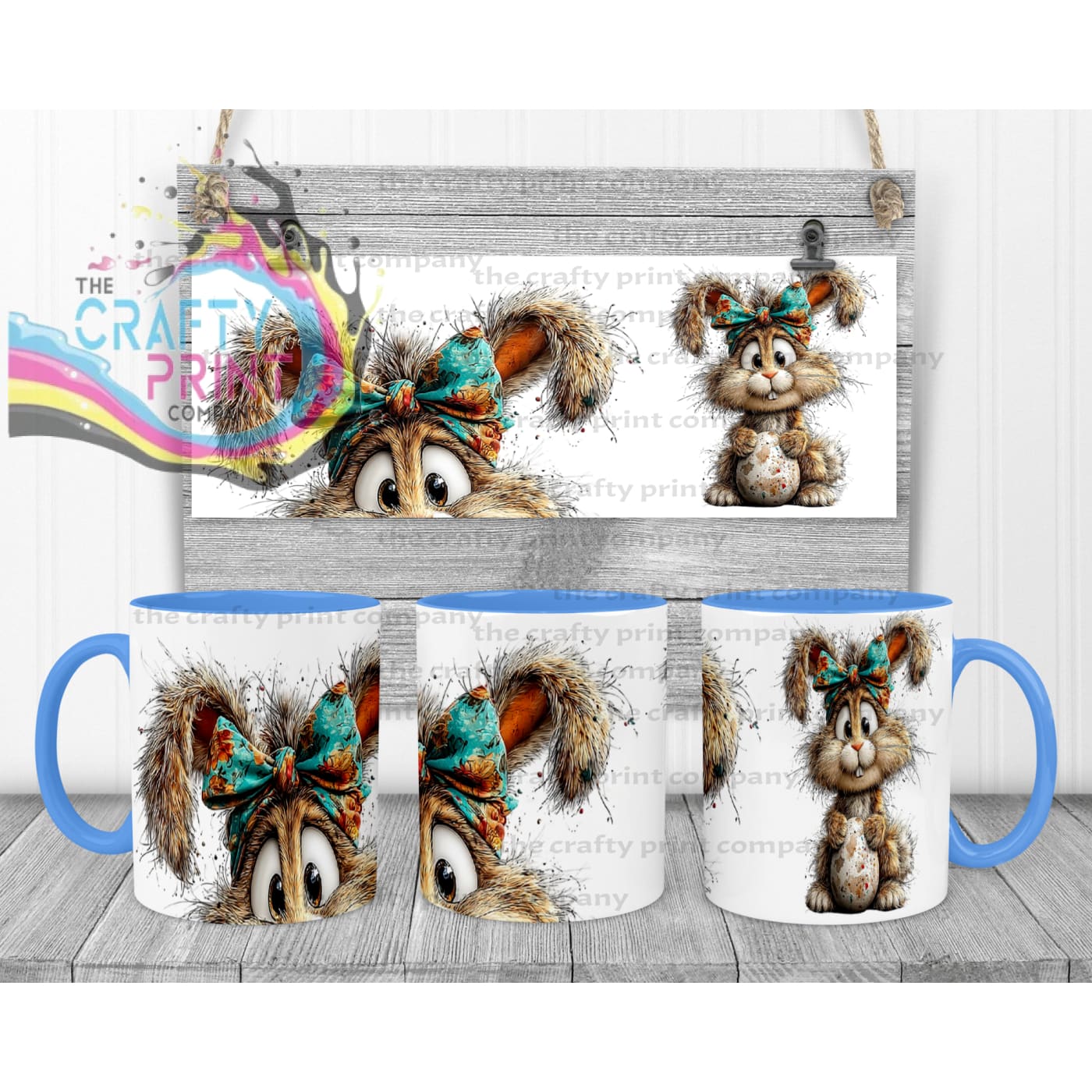 Whismical Rabbit Mug with suprise mouth - Blue Handle &