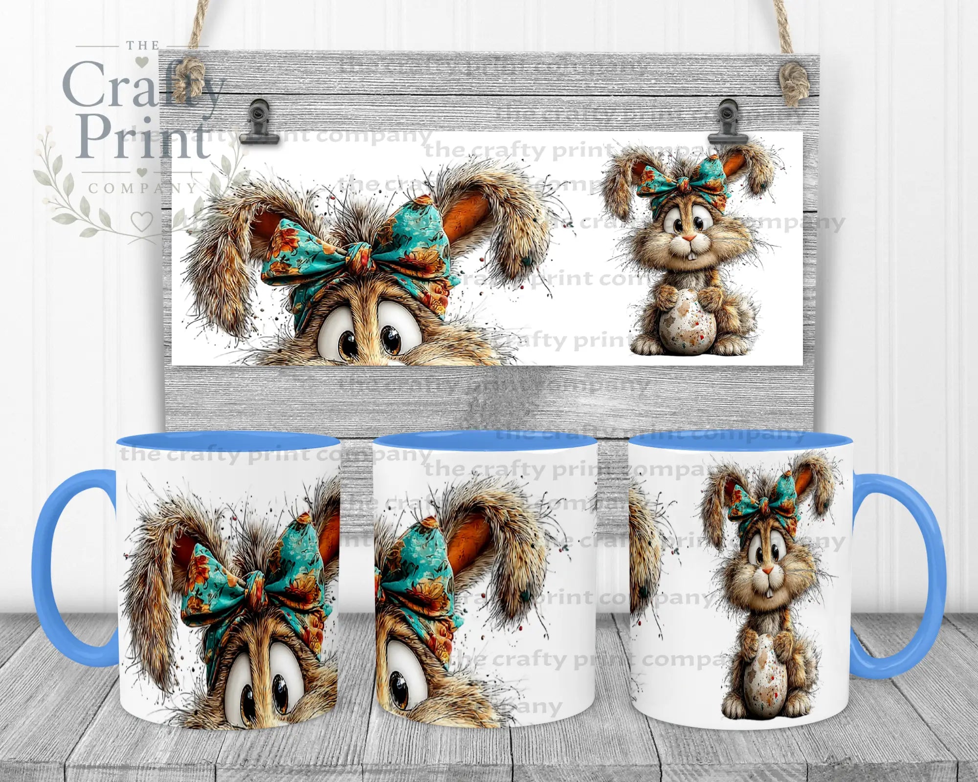 Whismical Rabbit Mug with suprise mouth - Blue Handle &