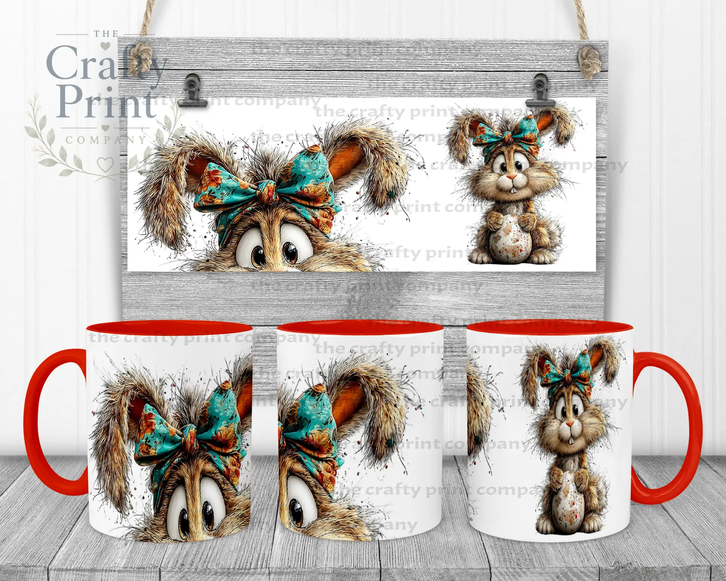 Whismical Rabbit Mug with suprise mouth - Red Handle &