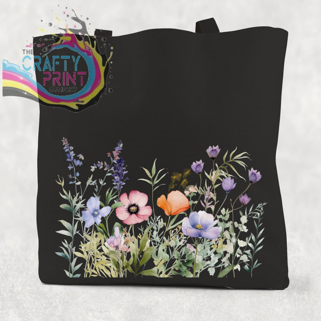 Wildflower Cotton Re-usable Tote Bag - Black / Small: 21 cm