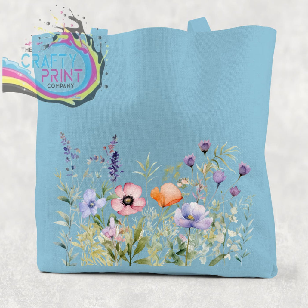 Wildflower Cotton Re-usable Tote Bag - Light Blue / Small:
