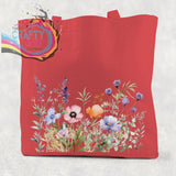 Wildflower Cotton Re-usable Tote Bag - Red / Small: 21 cm x