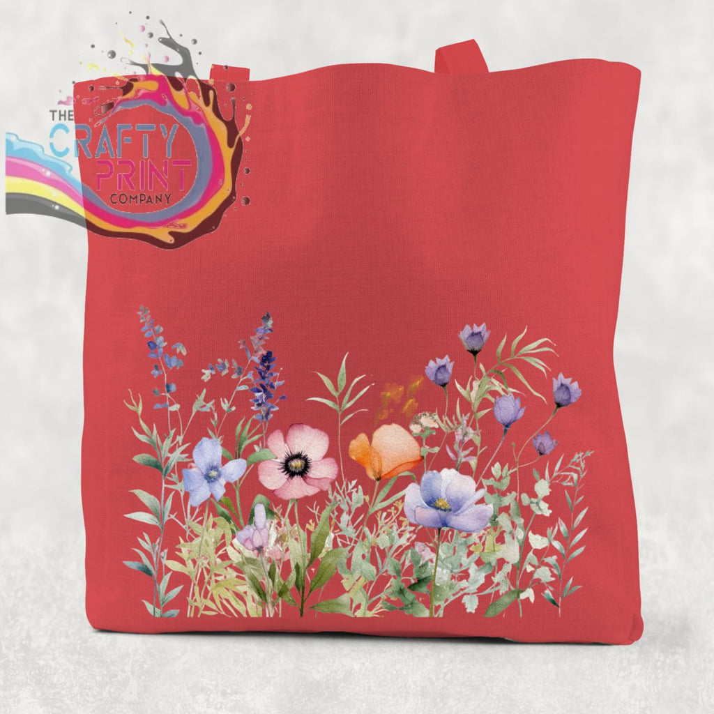 Wildflower Cotton Re-usable Tote Bag - Red / Small: 21 cm x