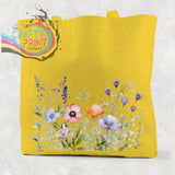 Wildflower Cotton Re-usable Tote Bag - Yellow / Small: 21