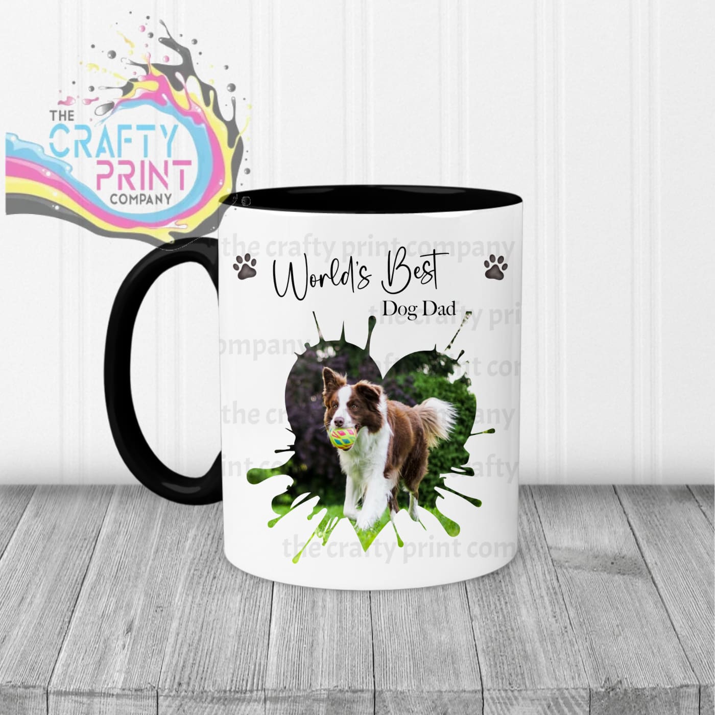 World’s Best Dog Dad Heart Shape Photo Mug - Black Handle &