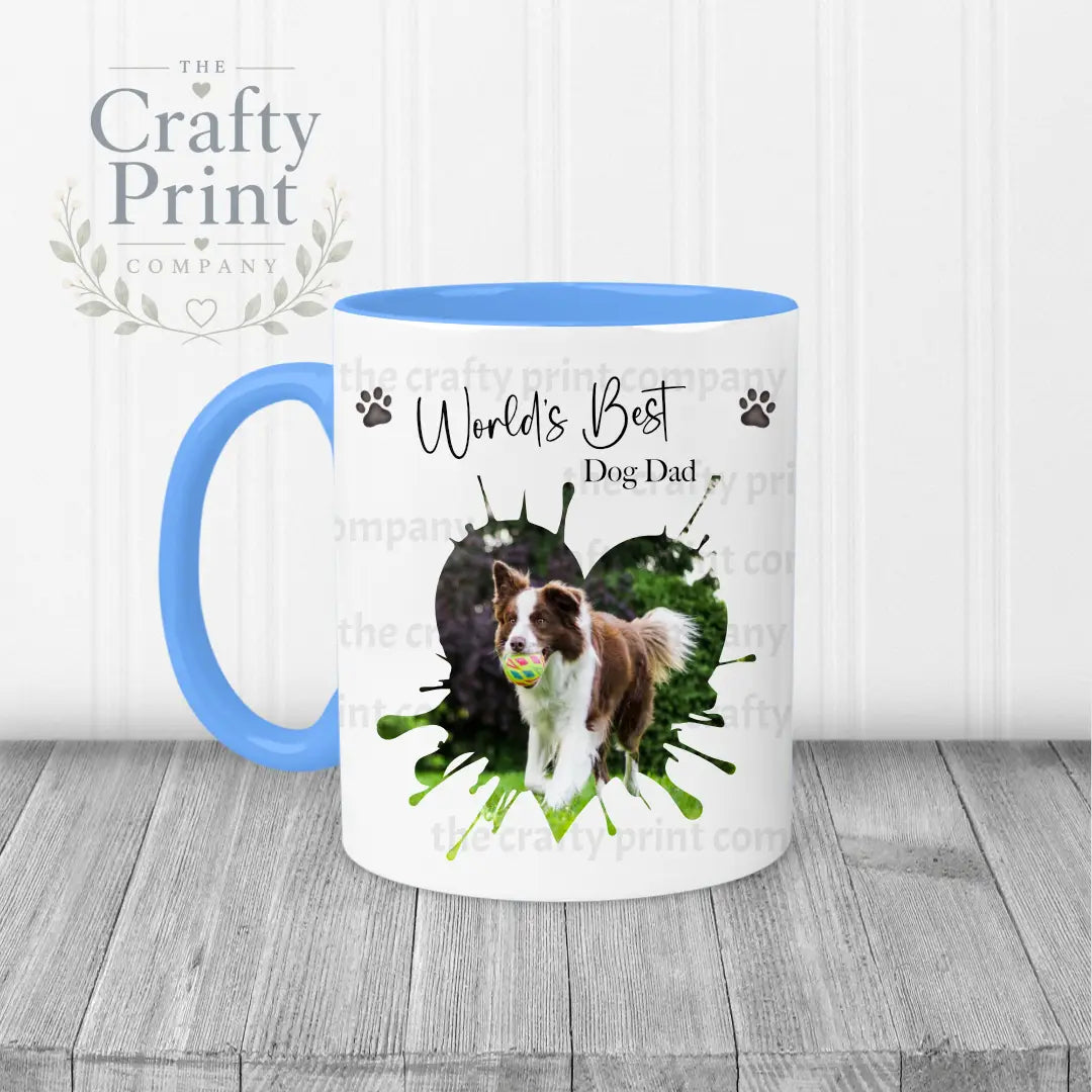 World’s Best Dog Dad Heart Shape Photo Mug - Blue Handle &