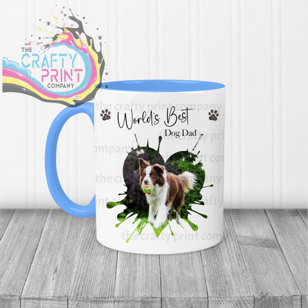 World’s Best Dog Dad Heart Shape Photo Mug - Blue Handle &