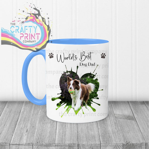 World’s Best Dog Dad Heart Shape Photo Mug - Blue Handle &