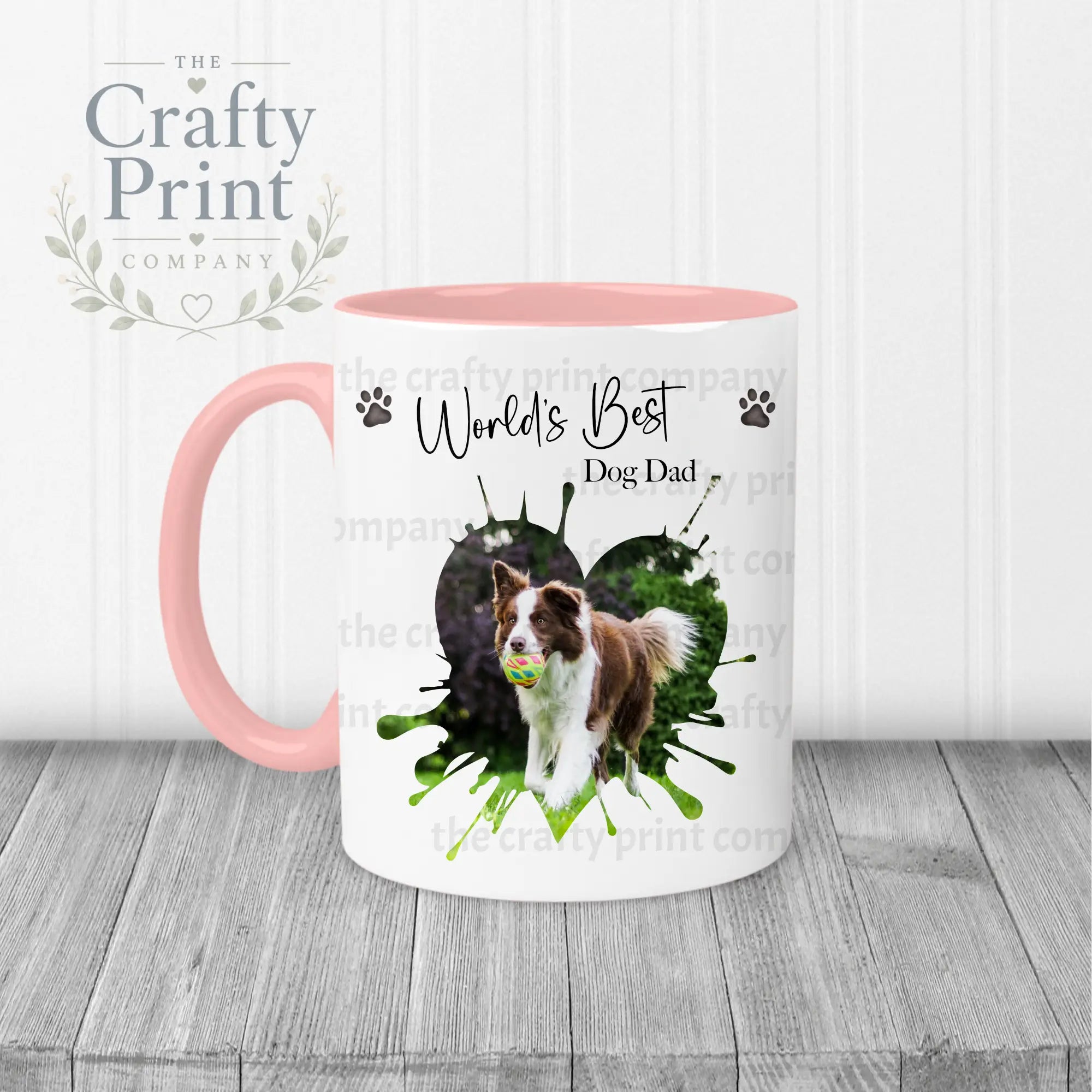 World’s Best Dog Dad Heart Shape Photo Mug - Pink Handle &