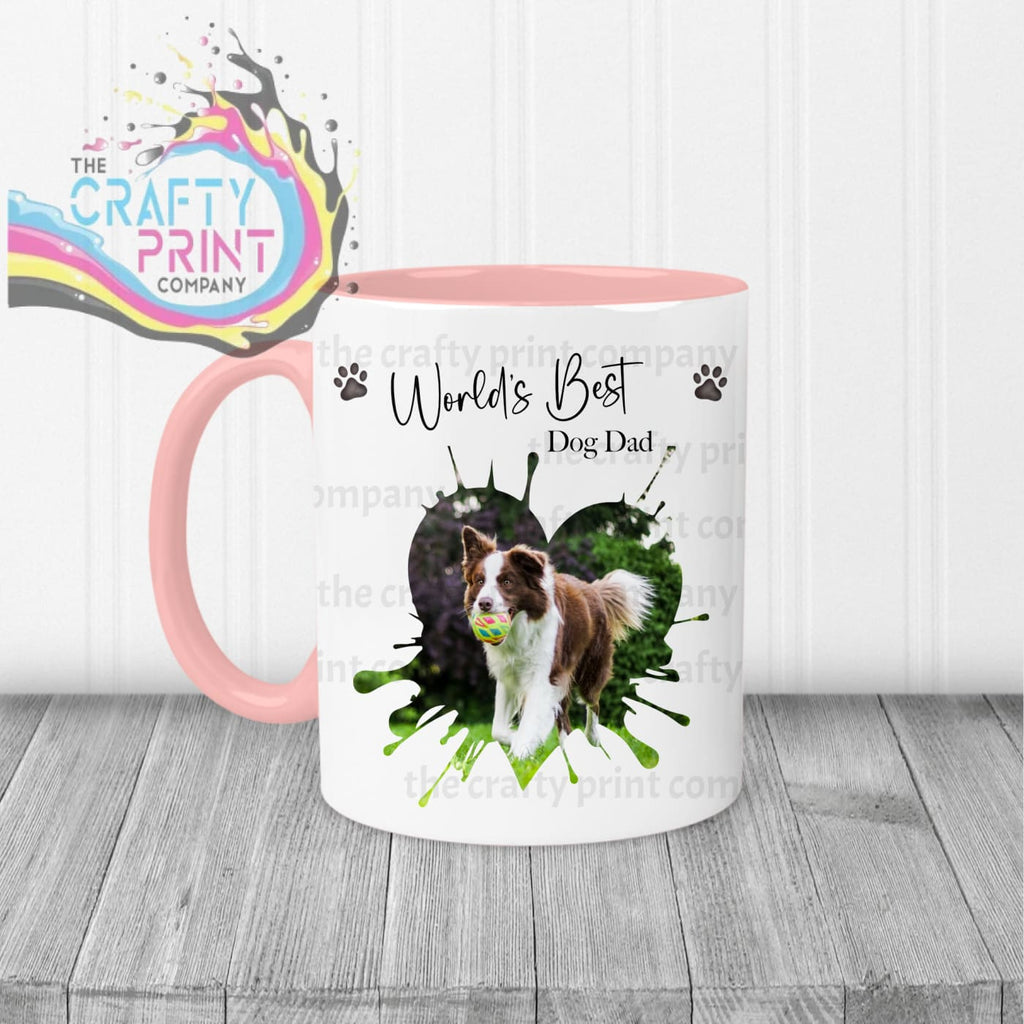 World’s Best Dog Dad Heart Shape Photo Mug - Pink Handle &